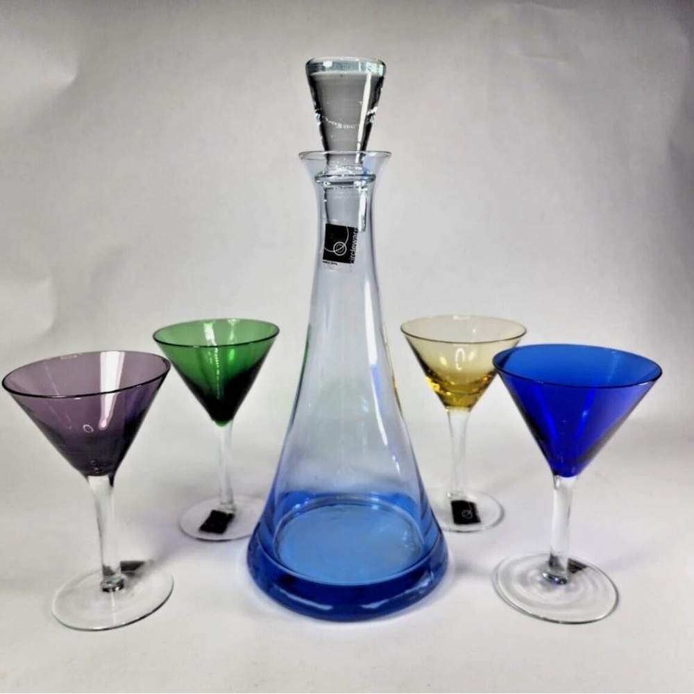 Vibrant Glass Decanter Set with Multi-Color Goblets